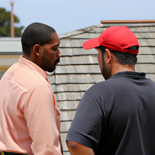 A person discussing project details with a roofing contractor to ensure hiring the best company.