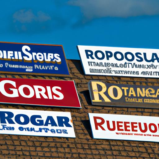 Logos of the top roofing companies in St. Cloud, MN displayed on a billboard.