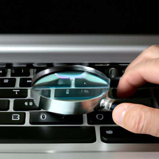 Uncovering vulnerabilities: A person typing on a laptop keyboard with a magnifying glass.